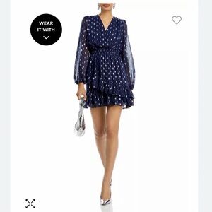 Aqua Navy Sheer Sleeve Mini Dress